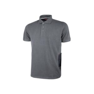 upower gap polo de manga corta en algodon pique talla m corte ajustado, cuello con tres botones, banda anti sudor, bolsillo con tachuela roja, cinta reflex, proteccion dpi1 color gris meteorito