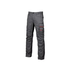 upower smile pantalones de trabajo en algodon elastico talla 48 multiples bolsillos, cierre cremallera, refuerzos en rodillas, ajuste slim fit, proteccion dpi1 color gris meteorito