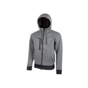 upower tasty sudadera de trabajo con capucha reflectante talla m tejido scuba elastico, bolsillo multimedia con free sound, cremallera doble, proteccion dpi1 color gris meteorito