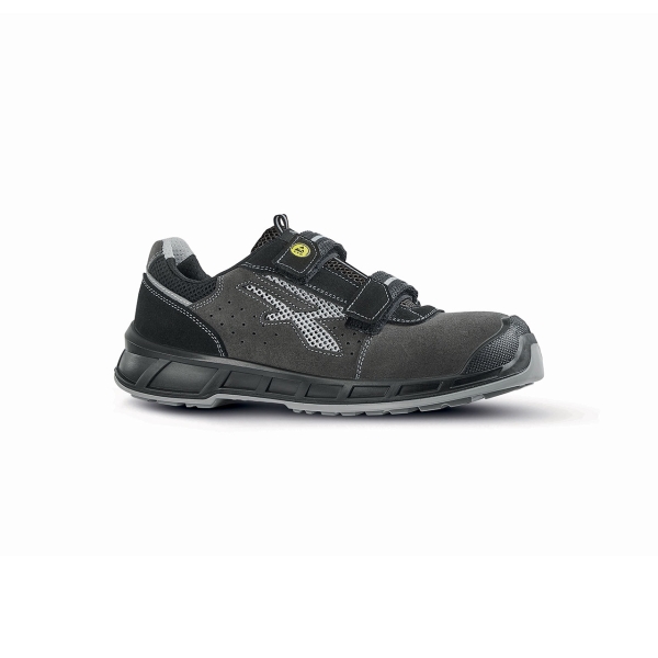 upower prince s esd calzado de seguridad con proteccion s1ps fo sr talla 48 gamuza perforada, cierre de velcro, suela anti abrasion, antiestatica, plantilla antibacteriana color gris oscuro