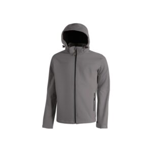 upower kyra cazadora de trabajo con tejido soft shell talla 2xl antiviento, repelente al agua, capucha desmontable, bolsillos con cierre, mangas preformadas, elementos reflectantes color gris oscuro