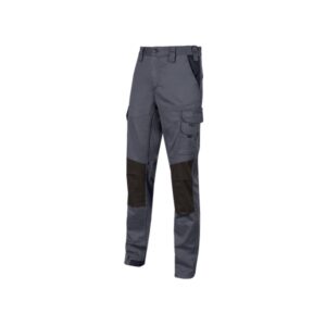 upower majo pantalon de trabajo slim fit talla s algodon elastico, multiples bolsillos, detalles reforzados, cinta reflectante, correa porta martillo, proteccion lumbar color gris oscuro