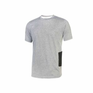 upower road camiseta de manga corta en polycotton jersey talla s slim fit, cuello acanalado elastico, bolsillo para celular, cinta reflex, proteccion dpi1 color gris plateado
