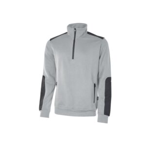 upower cushy sudadera cepillada con media cremallera talla m cuello alto, bolsillos laterales con cremallera, refuerzos antidesgaste, insertos reflectantes color gris plateado
