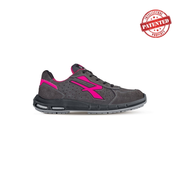 upower electra plus s esd calzado de seguridad bajos talla 37 gamuza perforada, puntera de aluminio, antideslizantes, antiarrugas, suela pu/pu high rebound, proteccion s1ps fo sr color gris/fucsia