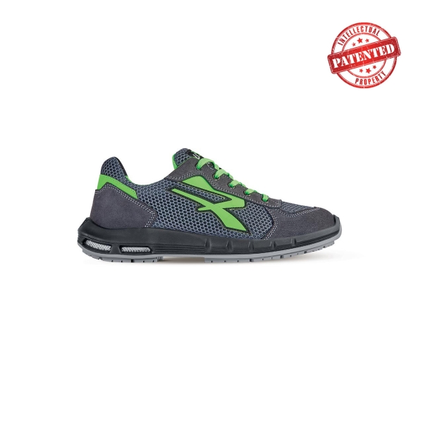 upower gemini plus s esd calzado de seguridad bajos talla 40 parte superior de nailon ultraflexible y gamuza suave, puntera de aluminio, suela antideslizante, proteccion s1ps fo sr color gris/verde