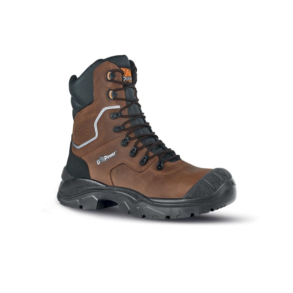 upower calgary uk s calzado de seguridad botines talla 47 empeine piel pull up hidrofugo, toe tapa poliuretano, mesh transpirable, airtoe composite, antiperforacion, antideslizante, suela pu/pu, proteccion s3s fo sr color marron
