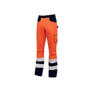 upower beacon pantalon de trabajo con multiples bolsillos talla l cintura porta martillo, rodillas preformadas, cintas reflectantes, costuras reforzadas, proteccion dpi2 color naranja fluorescente