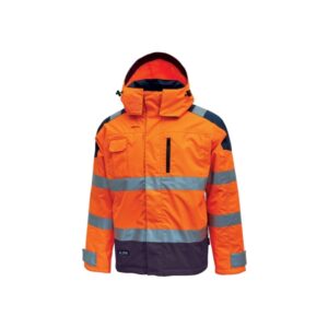 upower defender parka anti lluvia impermeable y transpirable talla m rayas reflectantes, multiples bolsillos espaciosos, capucha ajustable y desmontable, proteccion dpi3 color naranja fluorescente