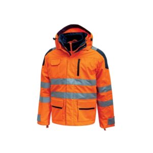 upower backer parka impermeable y transpirable talla l detalles reflectantes, multiples bolsillos practicos, capucha ajustable y desmontable, interior termico, proteccion dpi3 color naranja fluorescente