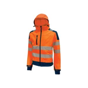 upower miky chaqueta softshell talla m transpirable, elastica, cortaviento, repelente al agua, capucha desmontable, bolsillos con cremallera, detalles reflectantes, proteccion dpi2 color naranja fluorescente