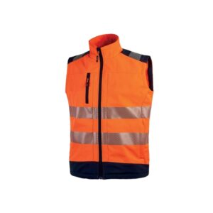 upower dany chaleco soft shell impermeable talla 2xl tejido elastico transpirable, bolsillo pecho cremallera, cordon antienredo, bandas reflex, proteccion dpi2 color naranja fluorescente