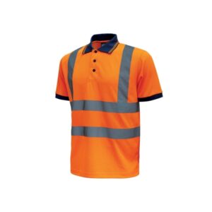 upower neon polo de manga corta con rayas reflectantes talla l cuello tres botones, banda para el sudor, ventilaciones laterales, proteccion dpi2, comodidad y durabilidad color naranja fluorescente