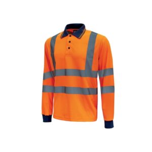upower shine polo de manga larga con detalles reflectantes talla m cuello cerrado, ventilaciones laterales, banda para el sudor, tela transpirable, proteccion dpi3 color naranja fluorescente