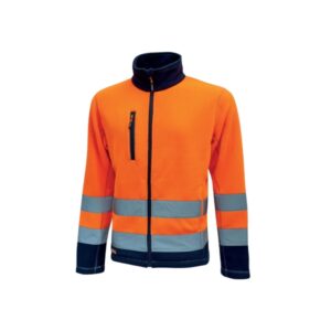 upower boing chaqueta polar con cremallera completa talla xl bolsillos inferiores y para movil, rayas reflectantes, proteccion dpi2, durabilidad hasta 50 lavados color naranja fluorescente