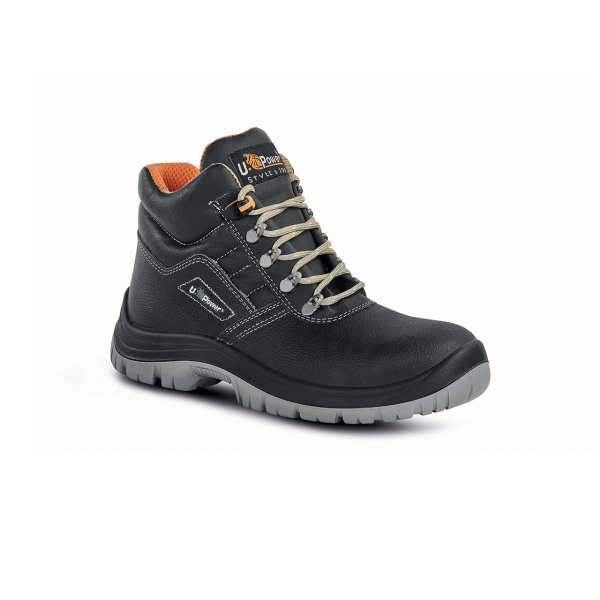 upower tanner l calzado de seguridad altos talla 42 empeine en cuero impreso, puntal en acero, antiperforacion, antideslizante, lamina de acero ergonomica, suela pu/pu, proteccion s1p fo sr color negro
