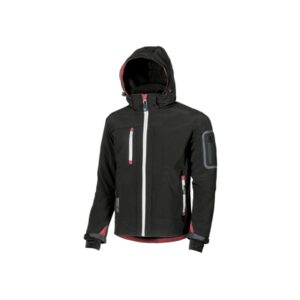 upower metropolis soft shell de trabajo talla xl tejido elastico cortavientos, transpirable, resistente al agua, multiples bolsillos, capucha desmontable, proteccion dpi1 color negro carbon