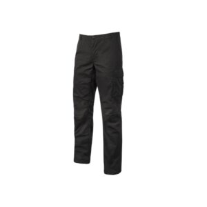upower ocean pantalon de trabajo en algodon elastico talla s multiples bolsillos, cierre con cremallera, refuerzo en rodillas, cinta reflex, ajuste slim fit, proteccion dpi1 color negro carbon