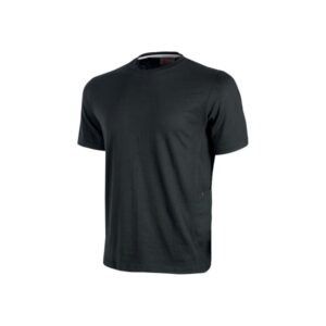upower road camiseta de manga corta en polycotton jersey talla m slim fit, cuello acanalado elastico, bolsillo para celular, cinta reflex, proteccion dpi1 color negro carbon