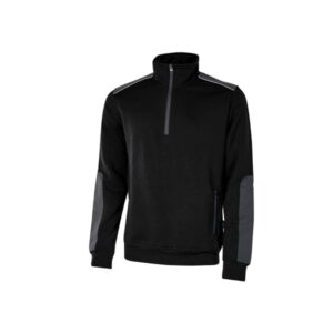 upower cushy sudadera cepillada con media cremallera talla m cuello alto, bolsillos con cremallera, refuerzos antidesgaste, detalles reflectantes, proteccion dpi1 color negro carbon