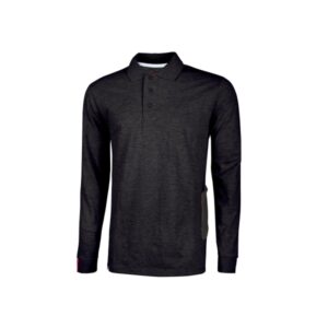 upower live polo de manga larga talla 4xl algodon pique, corte ajustado, bolsillo con tachuela barra roja, cinta reflex, proteccion dpi1 color negro carbon