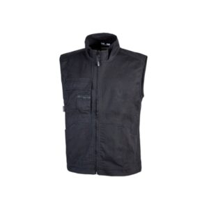 upower wave chaleco de trabajo en algodon elastico talla l bolsillos frontales y multifuncional, ajuste de velcro, cinta reflectante, proteccion dpi1 color negro carbon