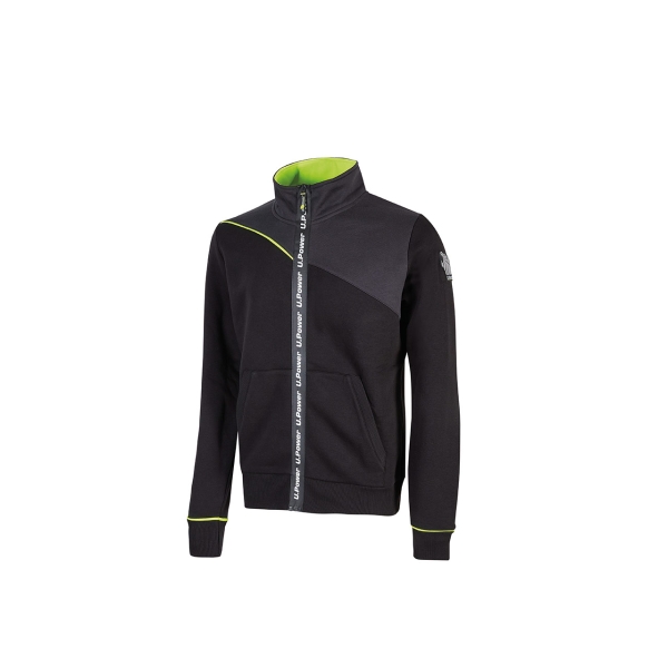 upower uranus sudadera sin capucha con cremallera central talla 3xl a prueba de agua, puños y fondo acanalado elasticos, insertos en piping fluo, proteccion dpi1 color negro carbon