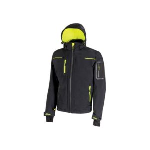 upower space chaqueta softshell impermeable talla s transpirable, a prueba de viento, forro micropolar, capucha desmontable, cremalleras fluorescentes, proteccion dpi1 color negro carbon