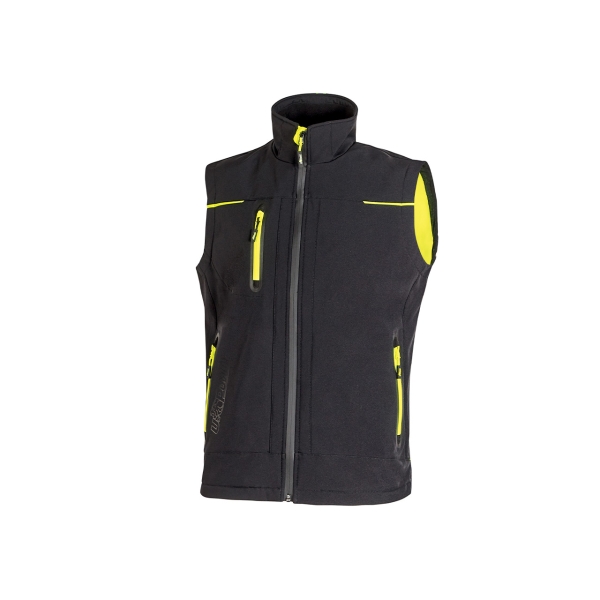 upower universe chaleco softshell impermeable talla 3xl transpirable y resistente al viento, forro micropolar, cremallera impermeable, bolsillo free sound, detalles reflectantes, proteccion dpi1 color negro carbon