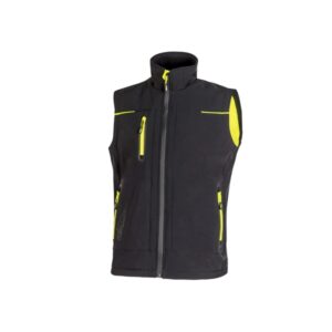 upower universe chaleco softshell impermeable talla 4xl transpirable y resistente al viento, forro micropolar, cremallera impermeable, bolsillo free sound, detalles reflectantes, proteccion dpi1 color negro carbon
