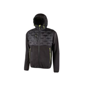 upower spock chaqueta hibrida transpirable talla 3xl antiviento, versatil, cremallera impermeable, capucha ajustable, plumon sin costuras, bolsillos fluorescentes, proteccion dpi1 color negro carbon