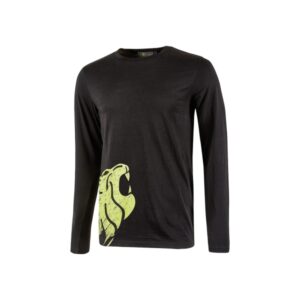 upower alien camiseta de manga larga en algodon talla l corte ajustado, cuello redondo acanalado, impresion serigrafica cabeza de leon, proteccion dpi1 color negro carbon