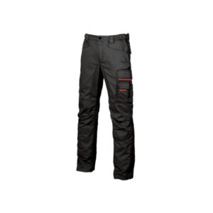 upower smile pantalones de trabajo en algodon elastico talla 46 bolsillos multifuncionales, cierre resistente a arañazos, refuerzo en rodillas, ajuste slim fit, proteccion dpi1 color negro carbon