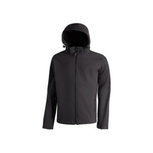 upower kyra cazadora de trabajo con tejido soft shell talla 4xl antiviento, repelente al agua, capucha desmontable, bolsillos con cierre, mangas preformadas, elementos reflectantes color negro carbon