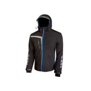 upower quick chaqueta soft shell talla xl tejido elastico cortavientos transpirable, repelente al agua, bolsillo impermeable free sound, detalles reflectantes, proteccion dpi1 color negro carbon