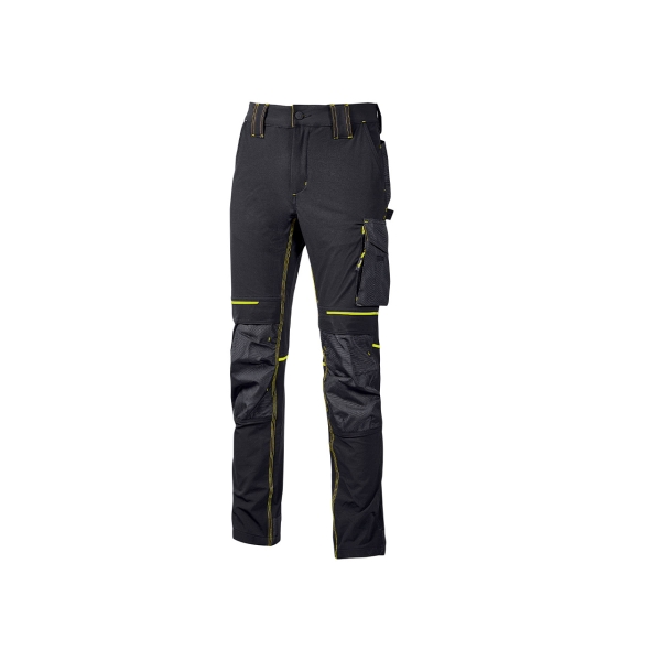 upower atom pantalon stretch resistente talla 2xl repelente al agua, transpirable, secado rapido, bolsillos multifuncionales, proteccion lumbar, rodilleras certificadas ppe cat.1 color negro carbon