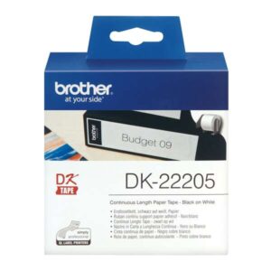 brother dk22205 etiquetas originales de tamaño personalizado ancho 62mm x 30,48 metros texto negro sobre fondo blanco