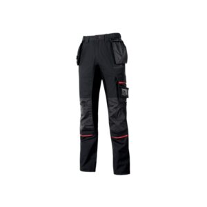upower race pantalon de alta calidad talla 46 multiples bolsillos desmontables, cintura ajustable, paneles elasticos, proteccion dpi1, refuerzos en cordura y detalles reflectantes color negro carbon