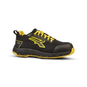 upower fitz esd zapato de seguridad talla 44 corte u knit elastico, puntera fibertoe, plantilla antiperforacion ultraligera, suela eva, proteccion s1ps hi hro fo sr color negro/amarillo