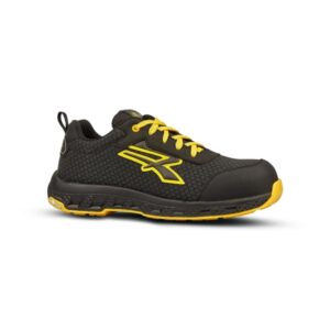 upower maverick esd calzado de seguridad talla 42 resistente a la abrasion e hidrofugo, puntera fibertoe, plantilla antiperforacion ultraligera, suela eva, proteccion s3s ci hi hro fo sr color negro/amarillo