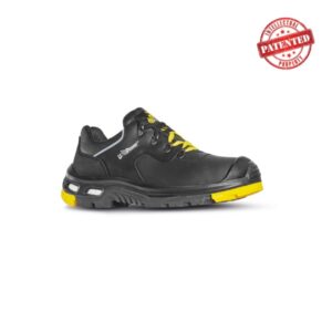 upower yarvis s calzado de seguridad laboral talla 39 piel pull up suave, hidrofugo, suela pu/vibram antideslizante, sistema antiperforacion, puntera airtoe, plantilla anatomica transpirable color negro/amarillo