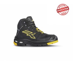 upower cosmo s calzado altos de seguridad talla 44 piel pull up suave, hidrofugos, puntera aluminio airtoe, suela pu/vibram, costuras kevlar, proteccion s3s ci hi hro fo sr color negro/amarlllo