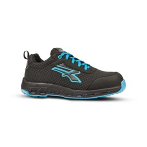 upower stinger esd calzado de seguridad talla 47 durabilidad y comodidad, suela eva con agarre, hidrofugo, resistente a la abrasion, puntera fibertoe, plantilla antiperforacion, proteccion s3s ci hi hro fo sr color negro/azul