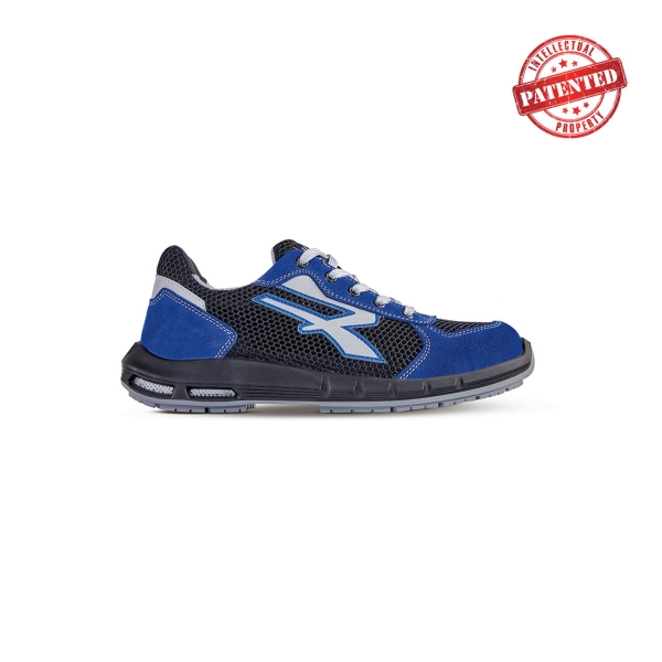 upower sky plus s esd calzado de seguridad bajos talla 46 comodidad y ligereza, parte superior de nailon ultraflexible, puntera de aluminio, antideslizante, proteccion s1ps fo sr color negro/azul