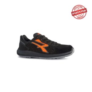 upower orion s esd calzado de seguridad bajos talla 48 gamuza perforada, puntera de aluminio, antideslizante, antiarrugas, suela pu/pu high rebound, proteccion s1ps fo sr color negro/naranja