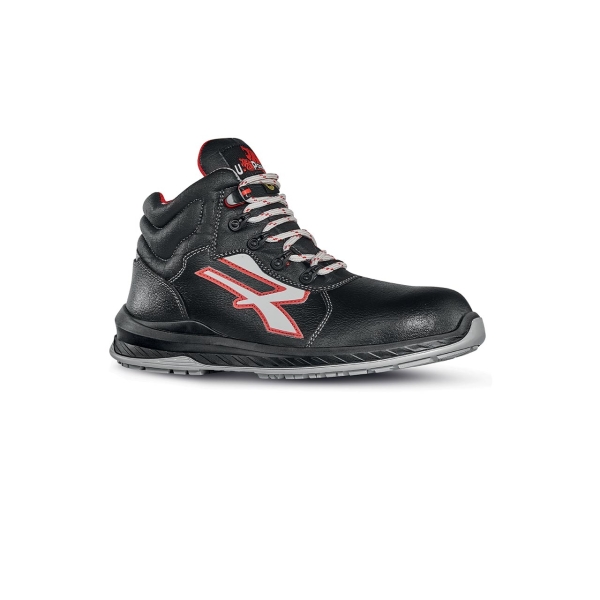 upower boston s esd calzado de seguridad hidrofugos de piel flor talla 46 suela antideslizante, antiestatica, resistente al aceite y abrasion, proteccion contra el frio, puntera ligera, antiperforacion color negro/rojo