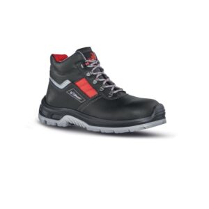 upower devastate rs s calzado de seguridad botines talla 43 empeine piel flor, hidrofugo, puntal composite, antiperforacion, suela antideslizante pu/pu, proteccion s3s fo sr color negro/rojo