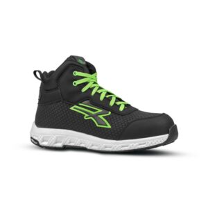 upower geb esd zapato alto de seguridad talla 40 resistente a la abrasion, hidrofugo, transpirable, puntera fibertoe, plantilla antiperforacion ultraligera, suela estable, proteccion s3s ci hi hro fo sr color negro/verde