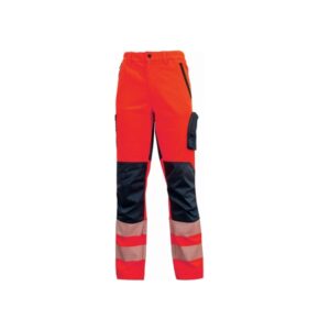 upower roy pantalones de alta visibilidad elasticos talla 3xl tejido stretch, multiples bolsillos con cierre zip, cintura elastica, rodillas preformadas, proteccion dpi2 color rojo fluorescente