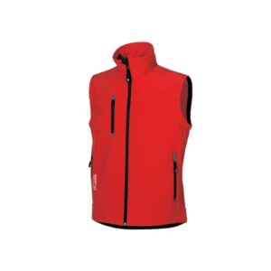 upower climb chaleco de trabajo soft shell talla xs tejido elastico transpirable, resistente al viento y agua, bolsillo para movil con cremallera, proteccion dpi1 color rojo magma